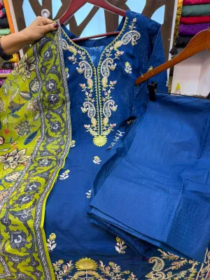 Farshi Style Slub Cotton Embroidered Dress